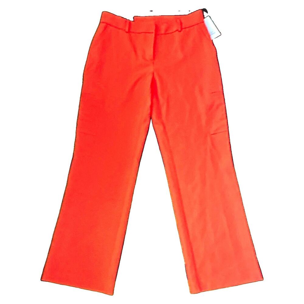 DKNY Womens Orange Solid Flat Front Straight Leg Mid Rise Dress Pants 6 $109